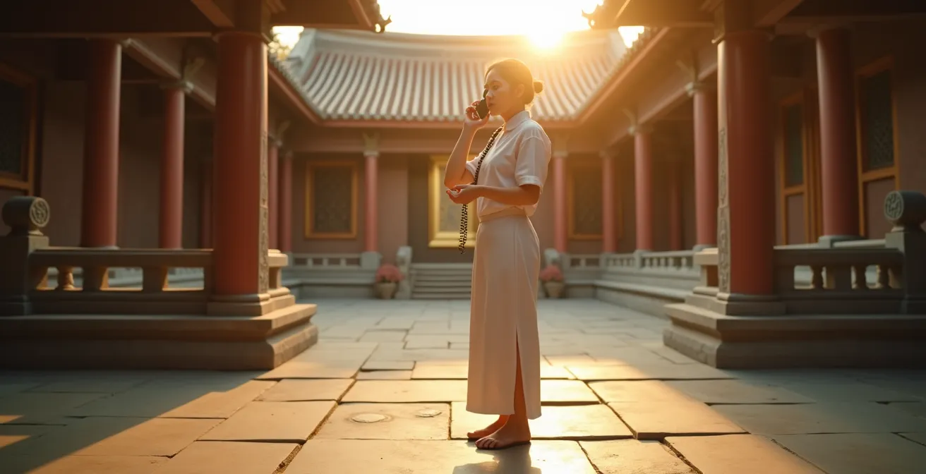 Guide local vietnamien au téléphone coordonnant une assistance d'urgence